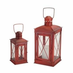 Melrose Distressed X-Frame Lantern Table Decor 2-piece Set