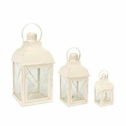 Melrose Double X-Frame Off White Lantern Floor Decor 3-piece Set