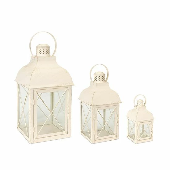 Melrose Double X-Frame Off White Lantern Floor Decor 3-piece Set 3 Melrose Double X-Frame Off White Lantern Floor Decor 3-piece Set