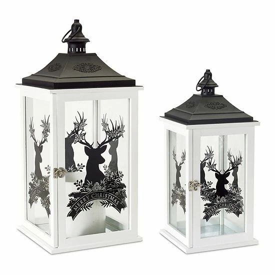 Melrose Merry Christmas Reindeer Lantern Floor Decor 2-piece Set 3 Melrose Merry Christmas Reindeer Lantern Floor Decor 2-piece Set