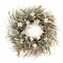 Melrose Artificial Cotton & Leaf Wreath