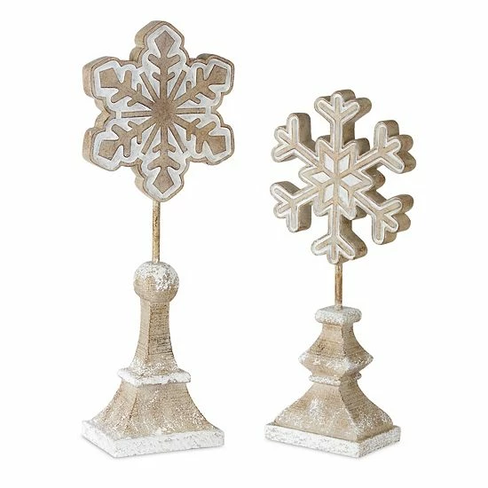Melrose Snowflake Pedestal Floor Decor 2-piece Set 3 Melrose Snowflake Pedestal Floor Decor 2-piece Set
