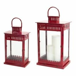 Melrose Red Rectangular Lantern Floor Decor 2-piece Set