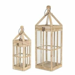 Melrose Windowpane Distressed Lantern Floor Decor 2-piece Set