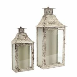 Melrose Distressed Lantern Floor Decor 2-piece Set