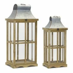 Melrose Windowpane Mixed Media Lantern Floor Decor 2-piece Set