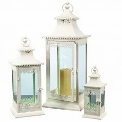 Melrose Intricate Off White Lantern Floor Decor 3-piece Set