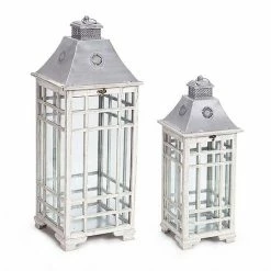Melrose Crisscross Distressed Lantern Floor Decor 2-piece Set