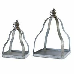 Melrose Galvanized Open Lantern Floor Decor 2-piece Set