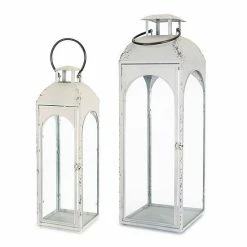 Melrose Distressed Arch Window Lantern Floor Decor 2-piece Set