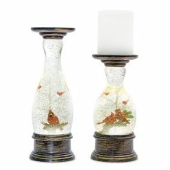 Melrose Snow Globe Pillar Candle Holder 2-Piece Set