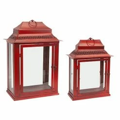 Melrose Red Lantern Floor Decor 2-piece Set