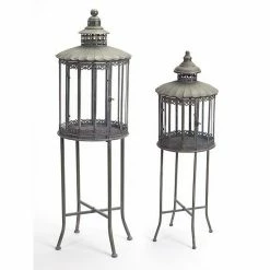 Melrose Cage Pedestal Lantern Floor Decor 2-piece Set