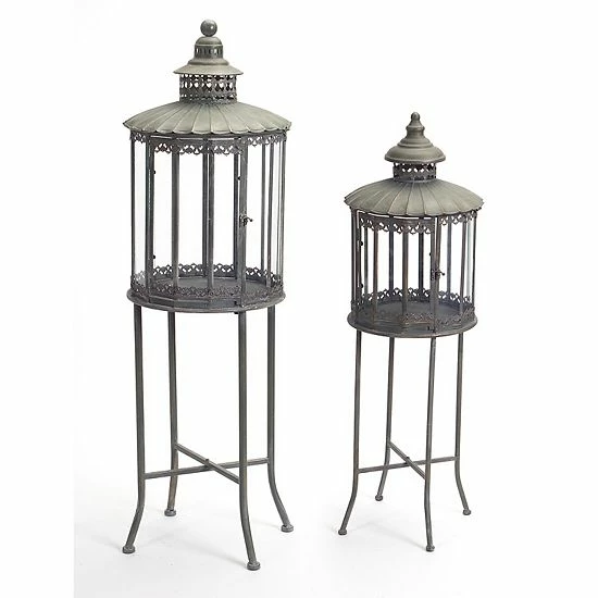 Melrose Cage Pedestal Lantern Floor Decor 2-piece Set 3 Melrose Cage Pedestal Lantern Floor Decor 2-piece Set