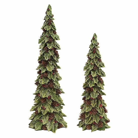 Melrose Artificial Holly Christmas Tree Floor Decor 2-piece Set 3 Melrose Artificial Holly Christmas Tree Floor Decor 2-piece Set