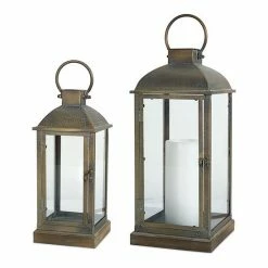 Melrose Bronze Finish Lantern Floor Decor 2-piece Set