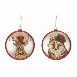 Melrose Glass Deer, Fox Disc Ornament