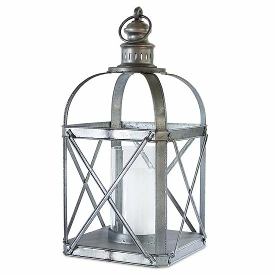 Melrose X-Frame Galvanized Lantern Floor Decor 3 Melrose X-Frame Galvanized Lantern Floor Decor