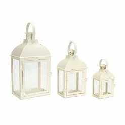 Melrose Classic Off White Rectangular Lantern Table Decor 3-piece Set
