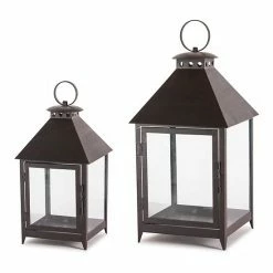 Melrose Dark Brown Lantern Floor Decor 2-piece Set