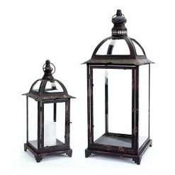 Melrose Unique Distressed Lantern Floor Decor 2-piece Set