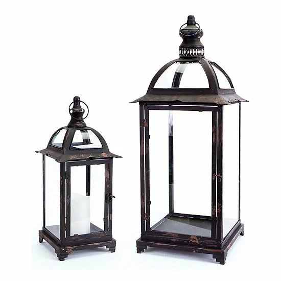 Melrose Unique Distressed Lantern Floor Decor 2-piece Set 3 Melrose Unique Distressed Lantern Floor Decor 2-piece Set