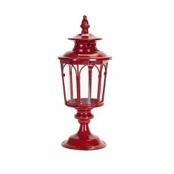 Melrose Red Pedestal Lantern Floor Decor