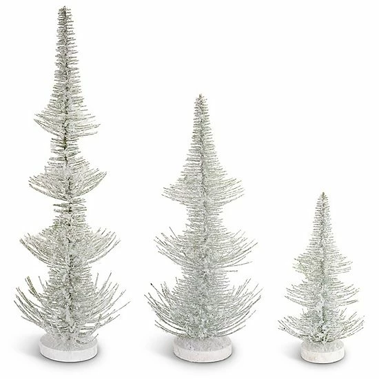 Melrose Frosted Artificial Pine Christmas Tree Floor Decor 3-piece Set 3 Melrose Frosted Artificial Pine Christmas Tree Floor Decor 3-piece Set