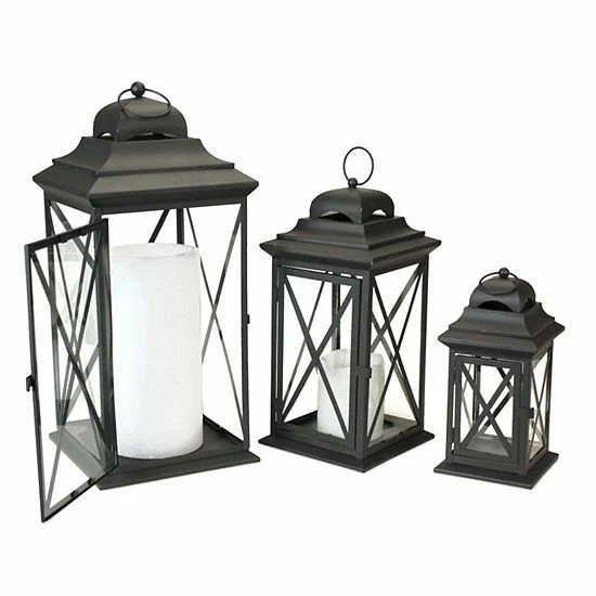 Melrose X-Frame Lantern Floor Decor 3-piece Set 3 Melrose X-Frame Lantern Floor Decor 3-piece Set